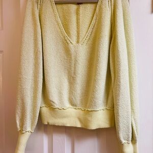 Free People Soft Yellow V-Neck Sweater